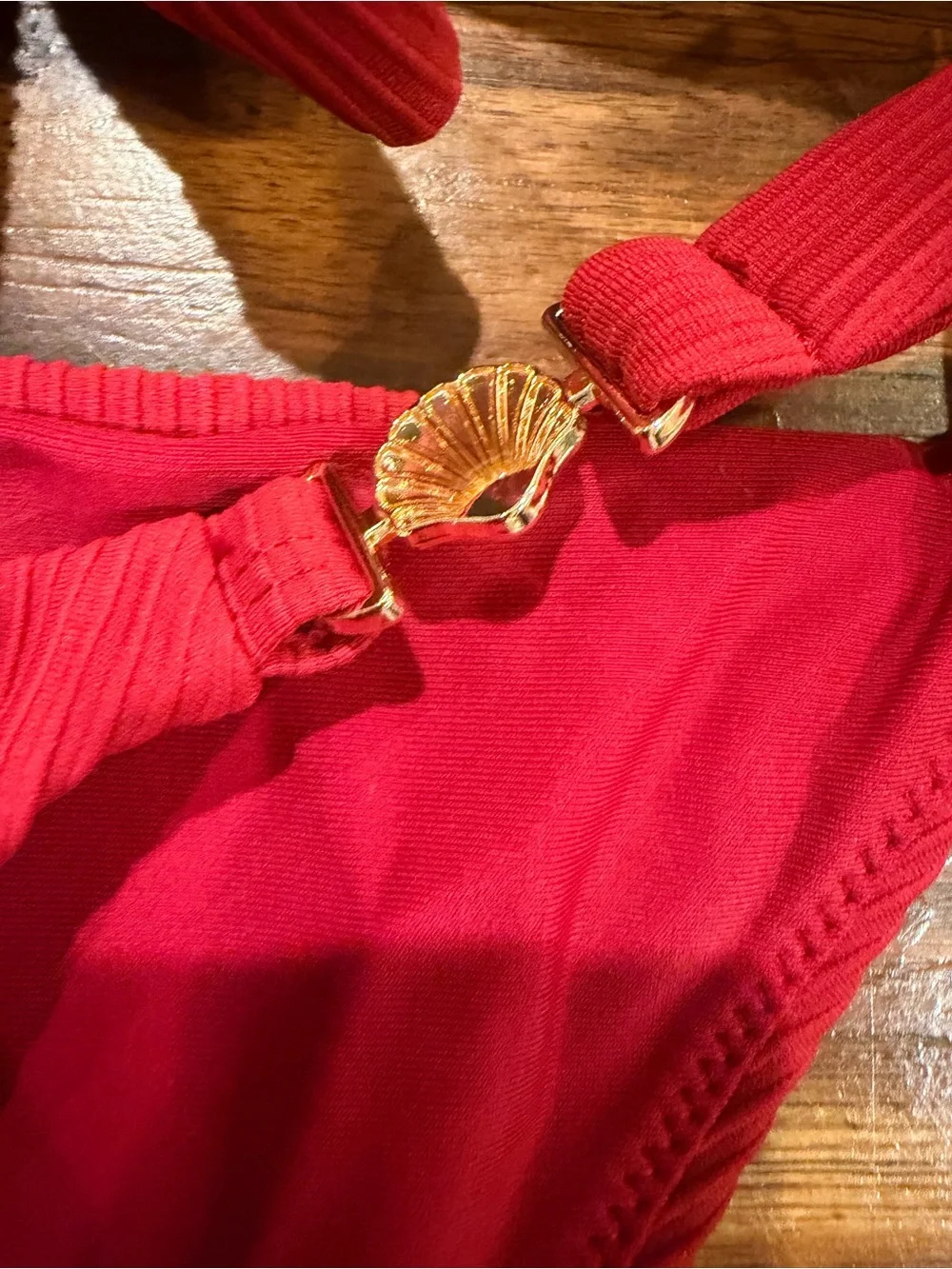 Red Ribbed Tie-Front Bikini Set - Picture 5 of 8